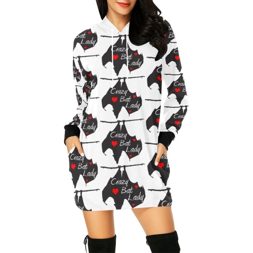 Crazy Bat Lady Hoodie - Mini All Over Print Hoodie Mini Dress (Model H27)