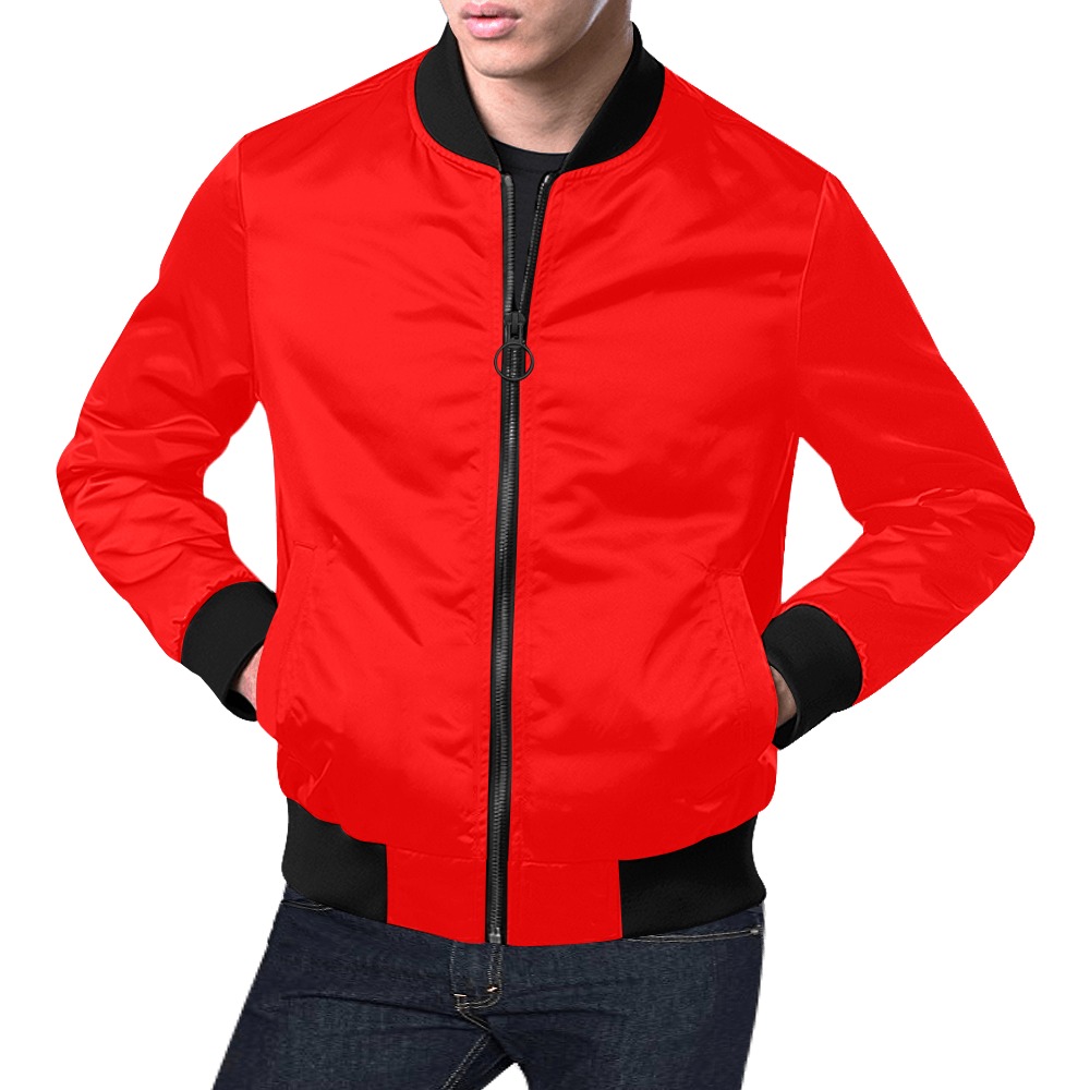 Merry Christmas Red Solid Color All Over Print Bomber Jacket for Men (Model H19)