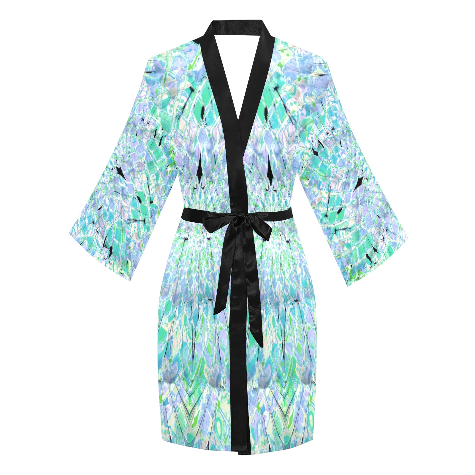 blue feathers Long Sleeve Kimono Robe