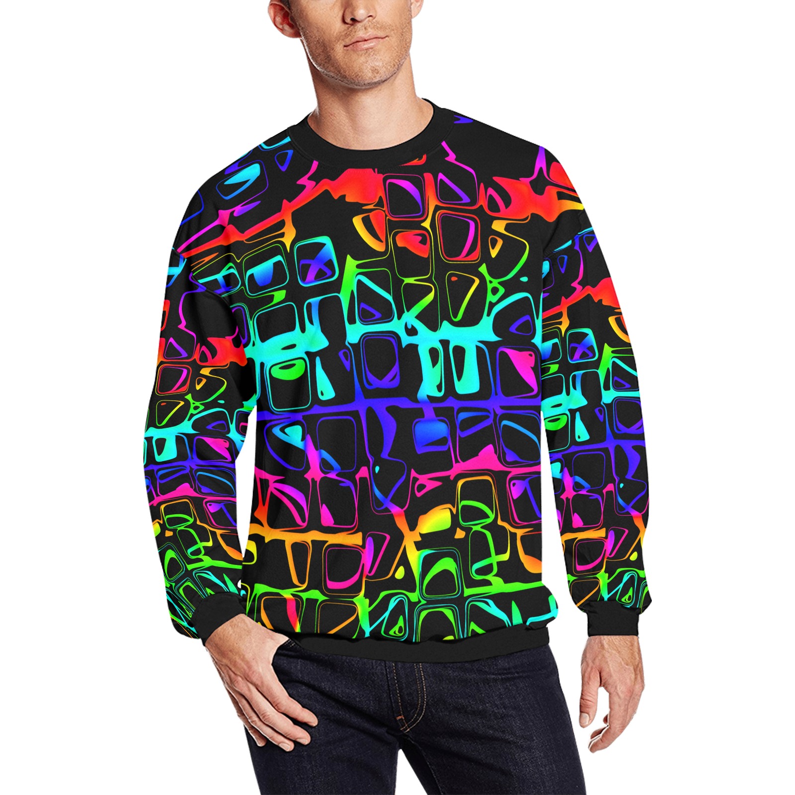Neon 1 All Over Print Crewneck Sweatshirt for Men (Model H18)