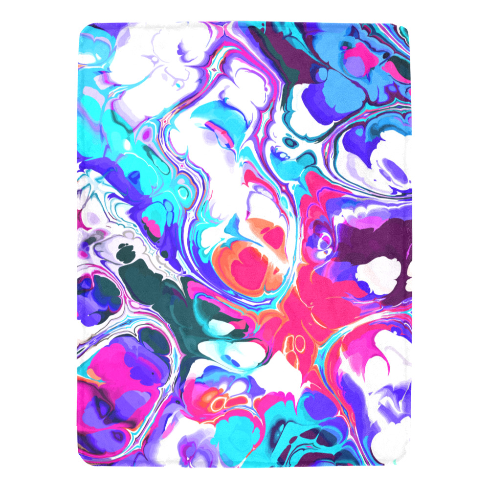 Blue White Pink Liquid Flowing Marbled Ink Abstract Ultra-Soft Micro Fleece Blanket 60"x80"