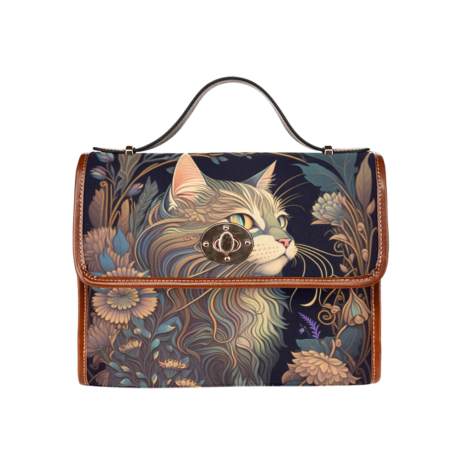 Mystic Cat Handbag Waterproof Canvas Bag-Brown (All Over Print) (Model 1641)