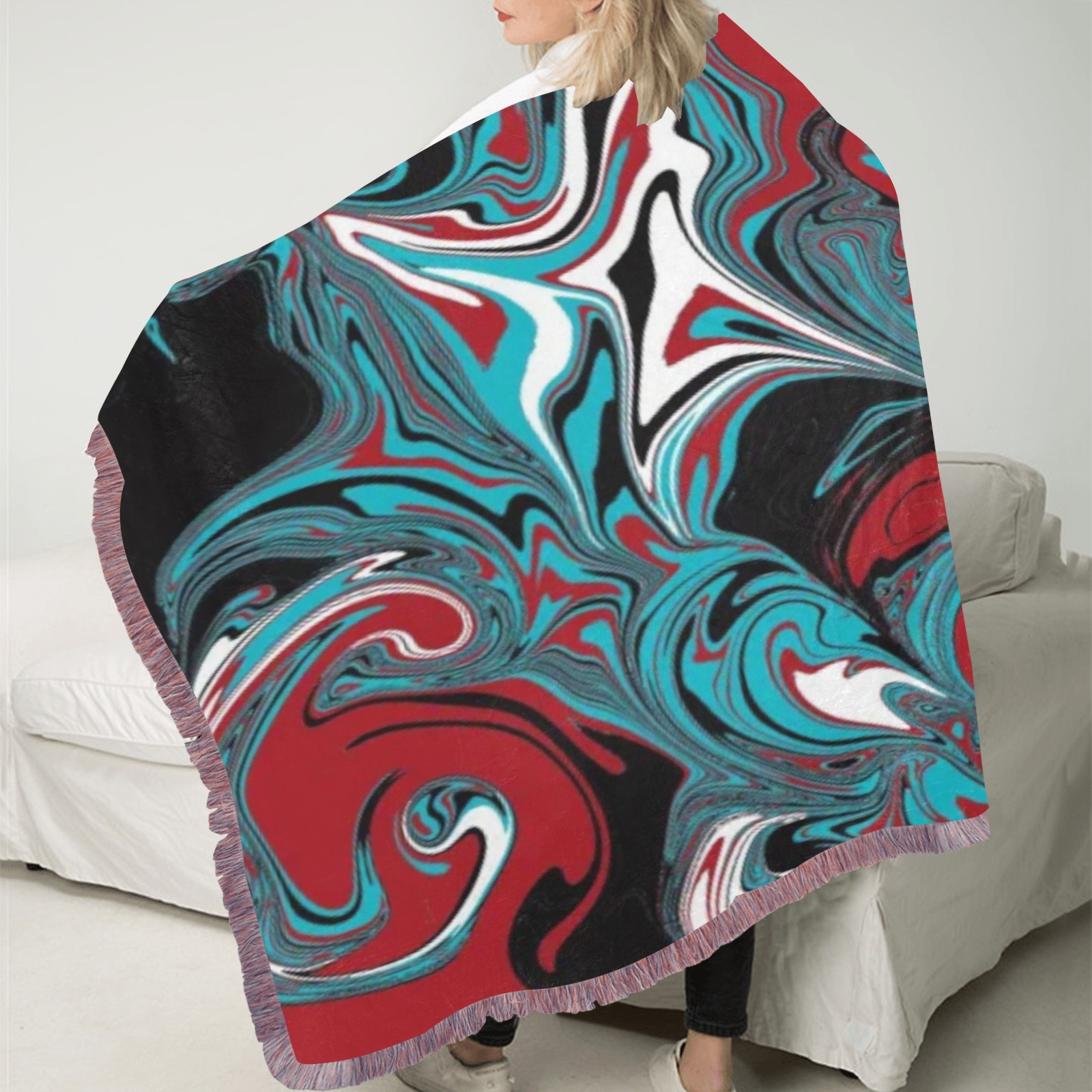 Dark Wave of Colors Ultra-Soft Fringe Blanket 30"x40" (Mixed Pink)