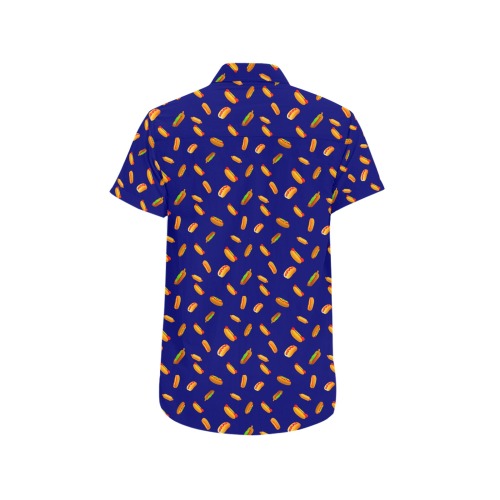 Hot Dog Pattern on Blue Men's All Over Print Short Sleeve Shirt (Model T53)