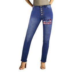 USA text decorated with the American flag art. Women's Jeans (Front&Back Printing)