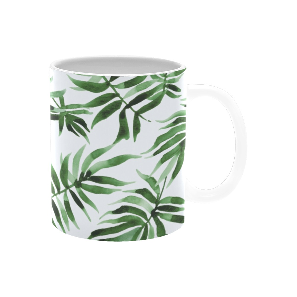 Watercolor_green_leaf White Mug(11OZ)