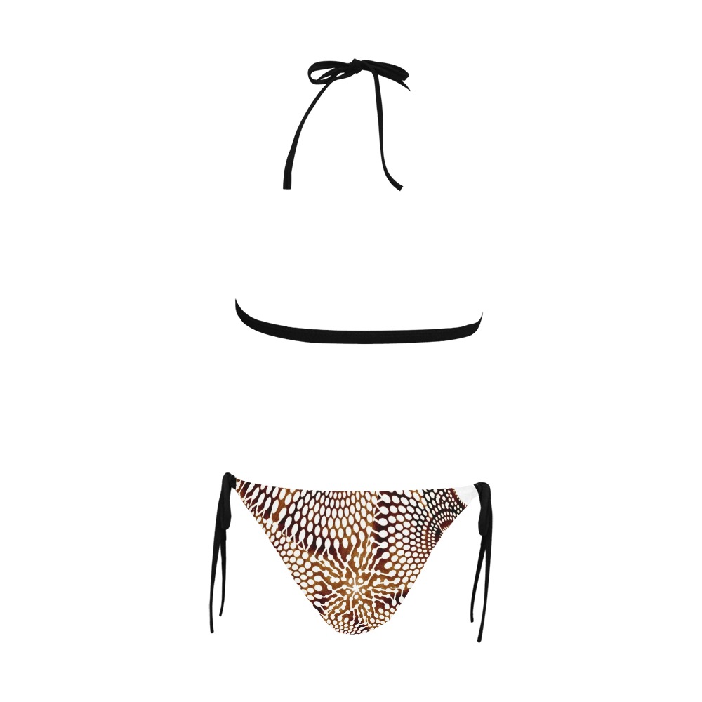AFRICAN PRINT PATTERN 4 Buckle Front Halter Bikini Swimsuit (Model S08)