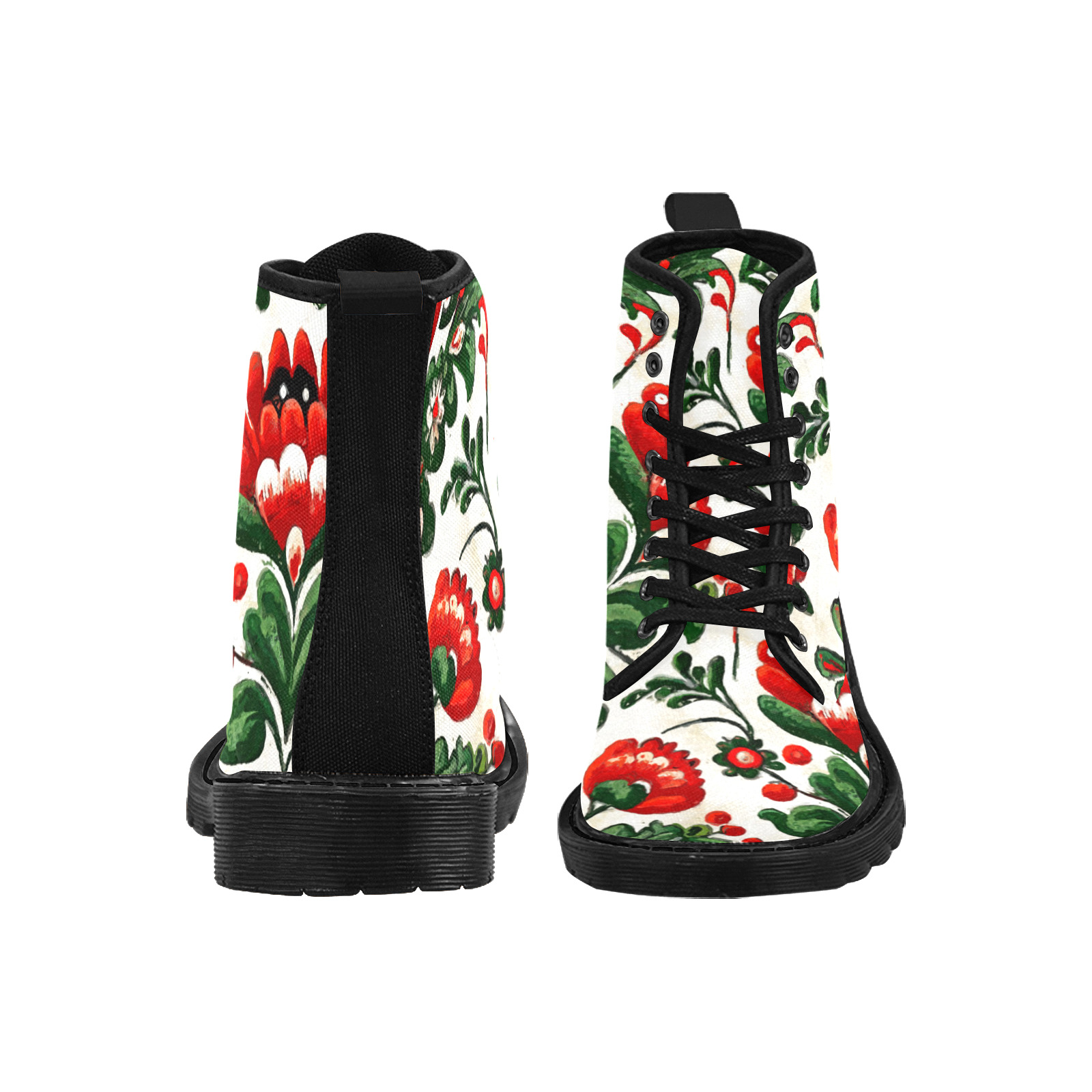 folklore motifs red flowers shoes Martin Boots for Women (Black) (Model 1203H)