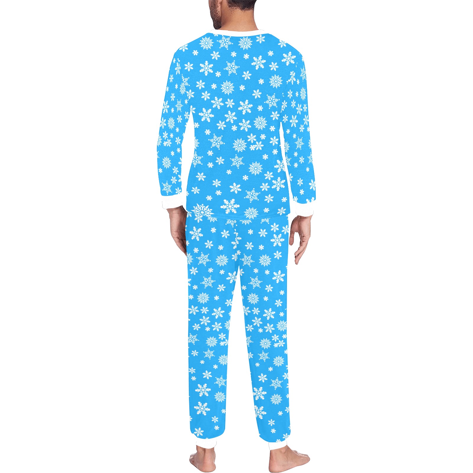 Christmas White Snowflakes on Light Blue Men's All Over Print Pajama Set