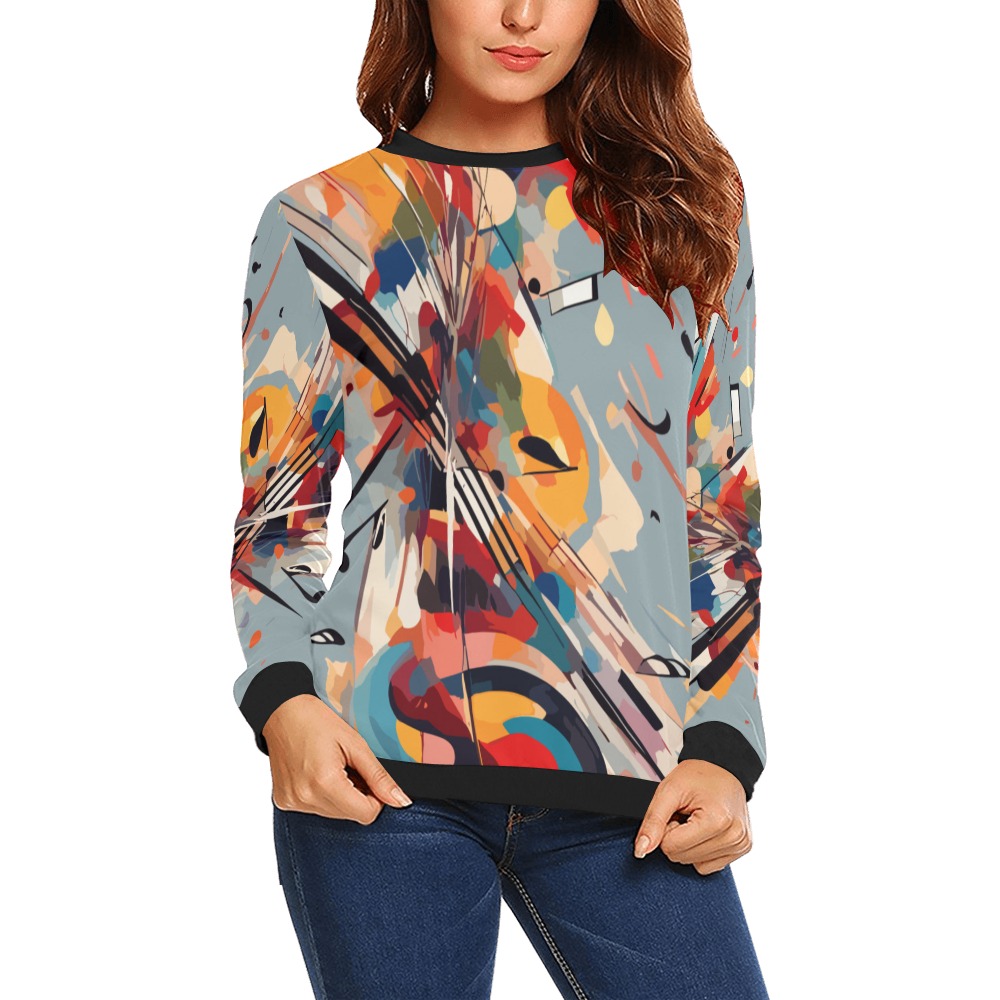 Music and notes. Charming colorful abstract art All Over Print Crewneck Sweatshirt for Women (Model H18)