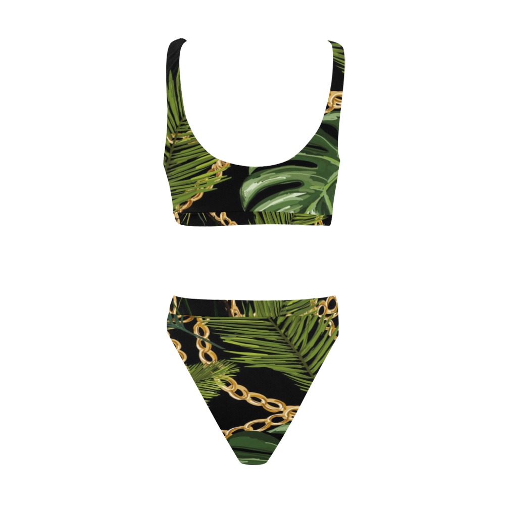 gold chains swimsuit Sport Top & High-Waisted Bikini Swimsuit (Model S07)
