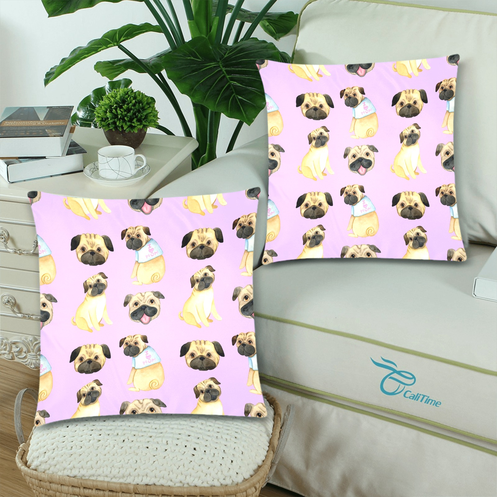 Sweet Pugs Custom Zippered Pillow Cases 18"x 18" (Twin Sides) (Set of 2)