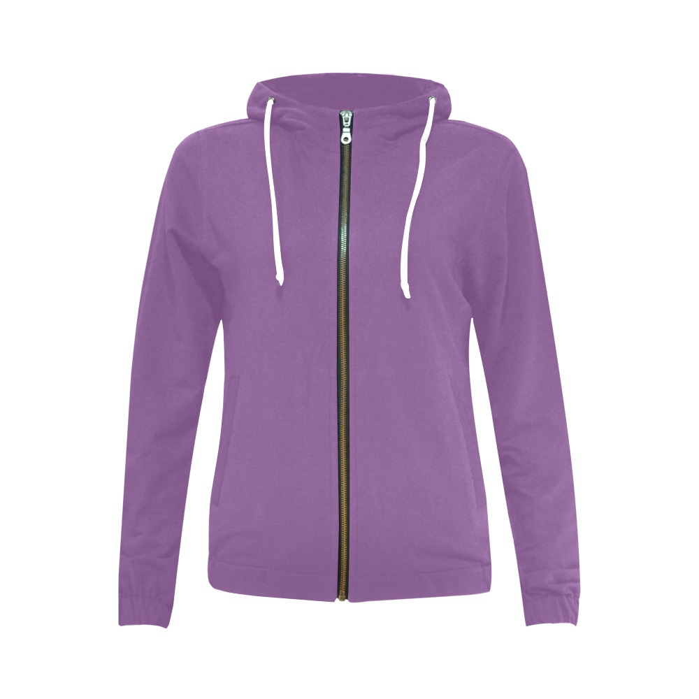 Solid All Over Print Full Zip Hoodie for Women (Model H14)