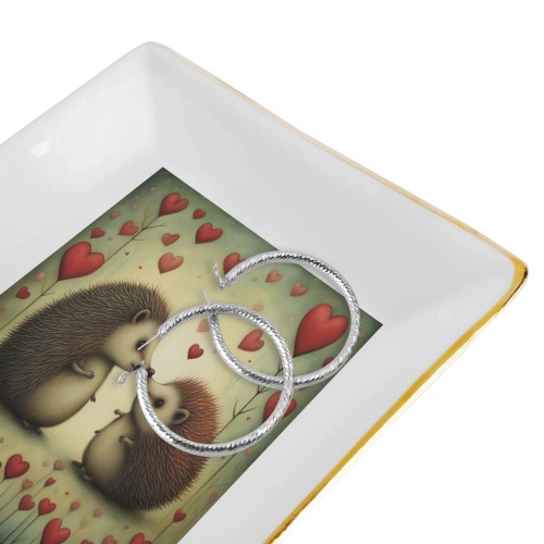 Hedgehog Love 1 Square Jewelry Tray with Golden Edge