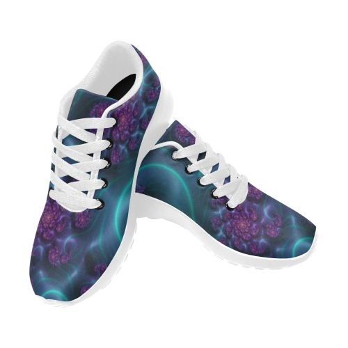 Turquoise and Purple Flowers and Seedheads Fractal Abstract Kid's Running Shoes (Model 020)