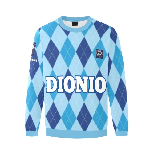 DIONIO Clothing - Argyle Blue,Light Blue Diamond Sweatshirt (Blue D-Shield Logo) Men's Oversized Fleece Crew Sweatshirt (Model H18)