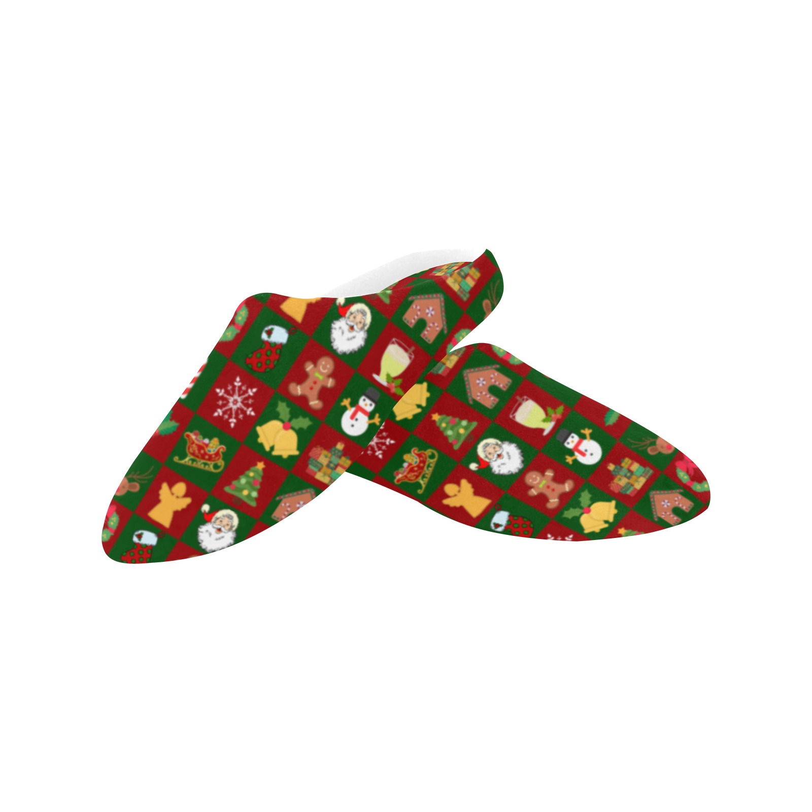 Christmas Checkered Women's Non-Slip Cotton Slippers (Model 0602)