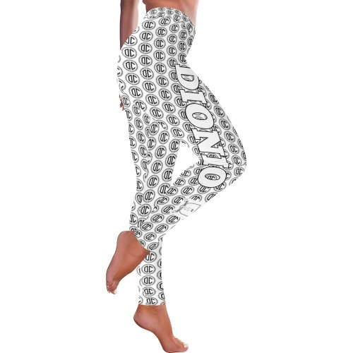 DIONIO Clothing - Ladies's White & Black Luxury Leggings (Reverse Luxury Logo) Women's Low Rise Leggings (Invisible Stitch) (Model L05)