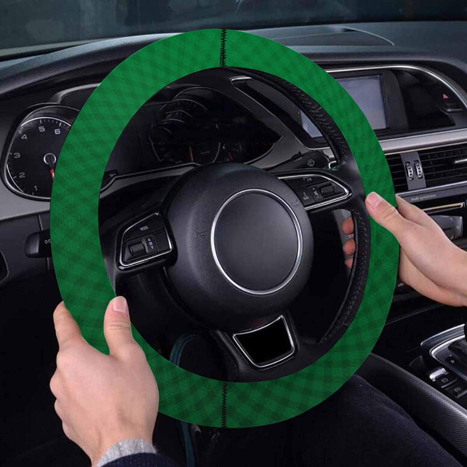 Green Weave Steering Wheel Cover with Elastic Edge