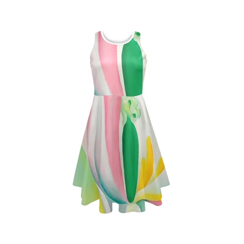 Georgia O'Keeffe - Pink Tulipe Sleeveless Expansion Dress (Model D60)