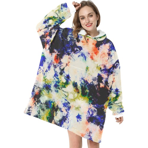 Modern watercolor colorful marbling Blanket Hoodie for Women