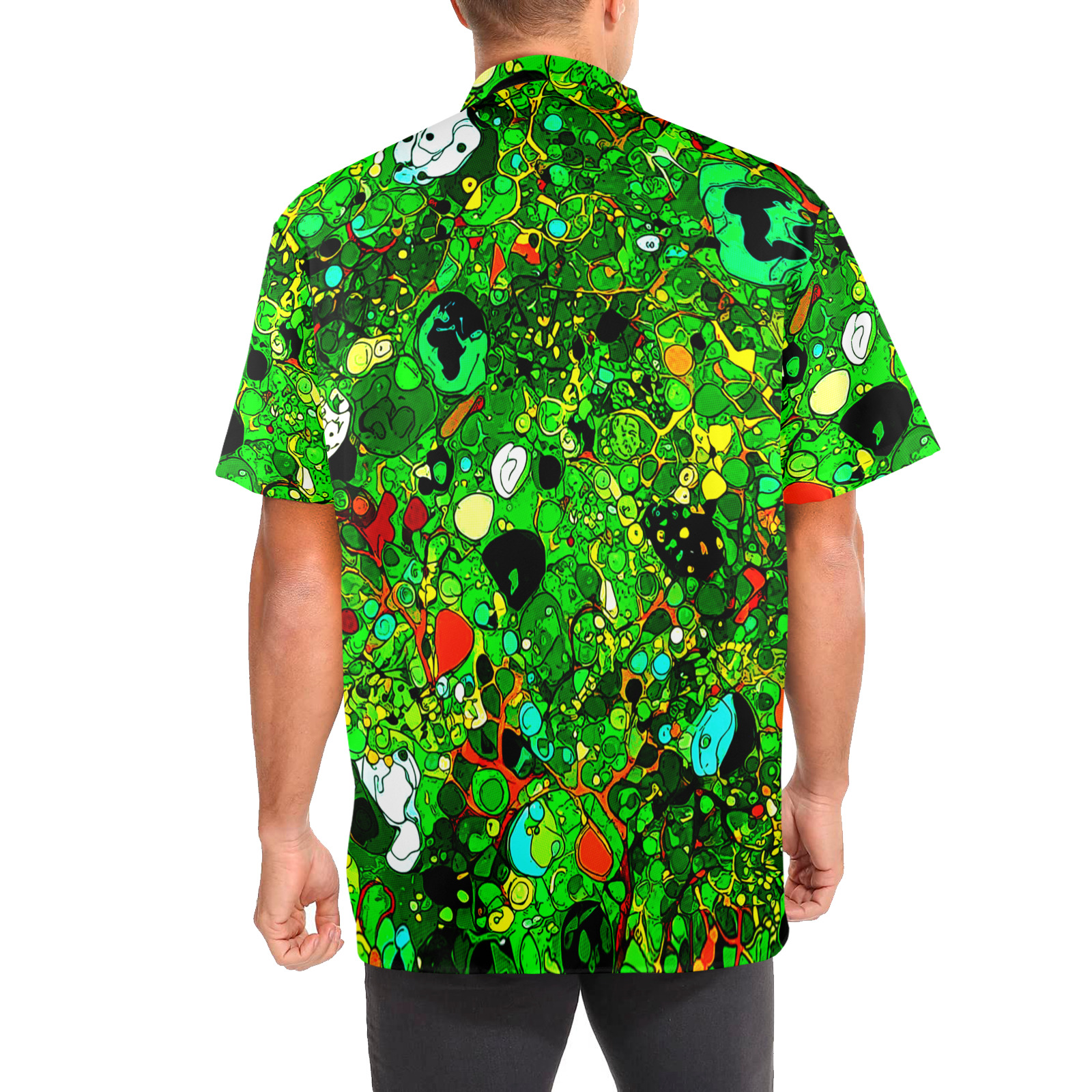 Green Abstract Art 409 Men's Stand-Up Collar Short Sleeve Shirt