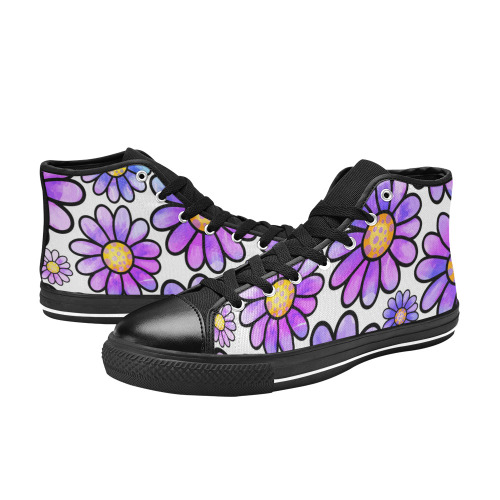 Lilac Watercolor Doodle Daisy Flower Pattern Women's Classic High Top Canvas Shoes (Model 017)