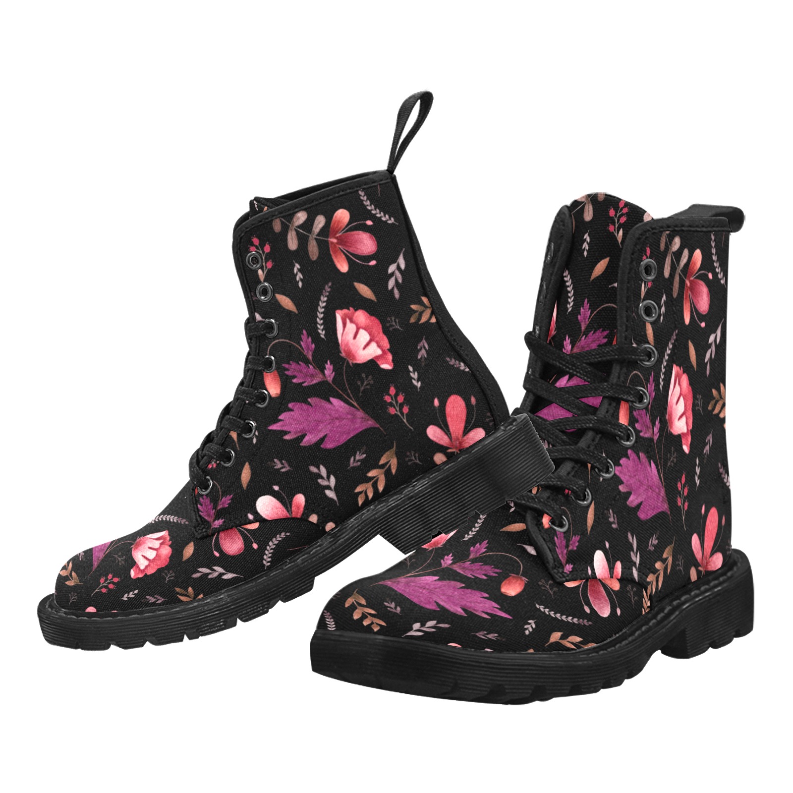 Flowers of the Night Martin Boots for Women (Black) (Model 1203H)