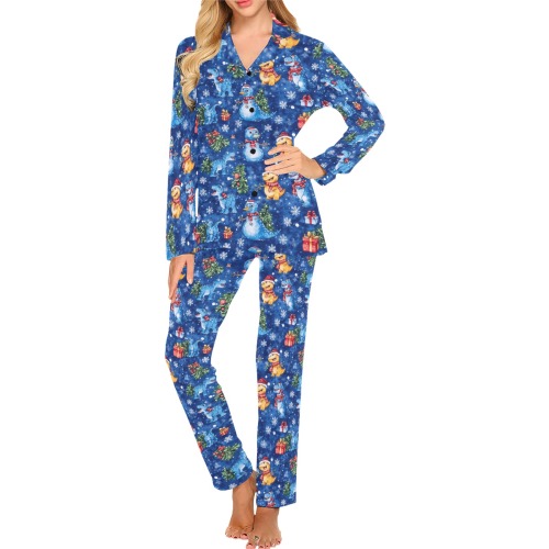 Snowman Dino Pattern Women's Long Pajama Set