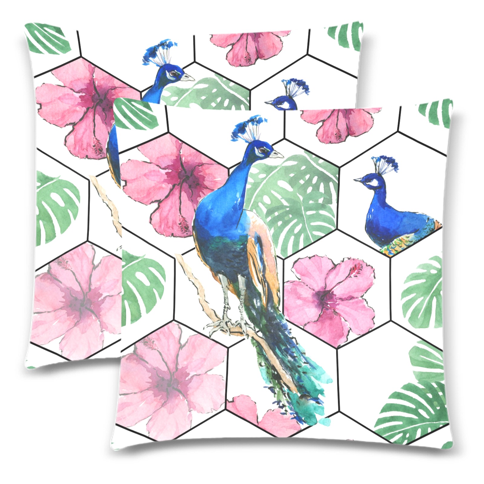 Peacock Custom Zippered Pillow Cases 18"x 18" (Twin Sides) (Set of 2)