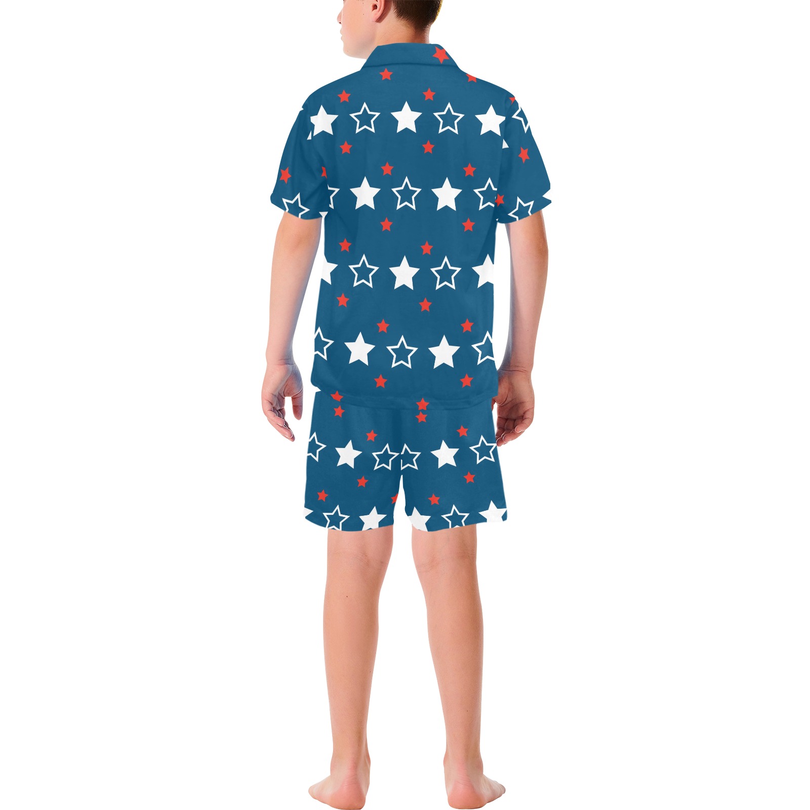 Patriotic Stars PJs Big Boys' V-Neck Short Pajama Set