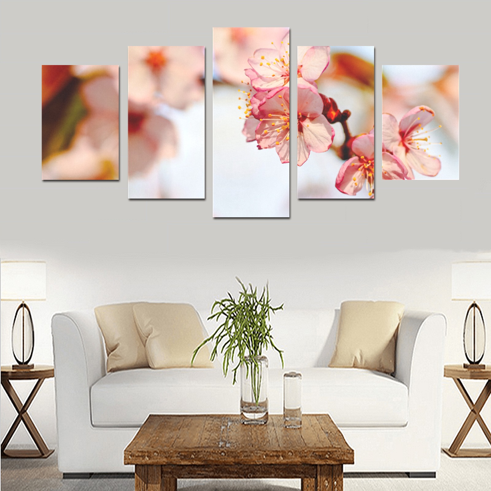 Stunning natural composition of sakura flowers. Canvas Print Sets D (No Frame)