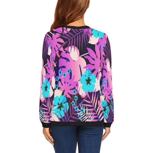 GROOVY FUNK THING FLORAL PURPLE All Over Print Crewneck Sweatshirt for Women (Model H18)