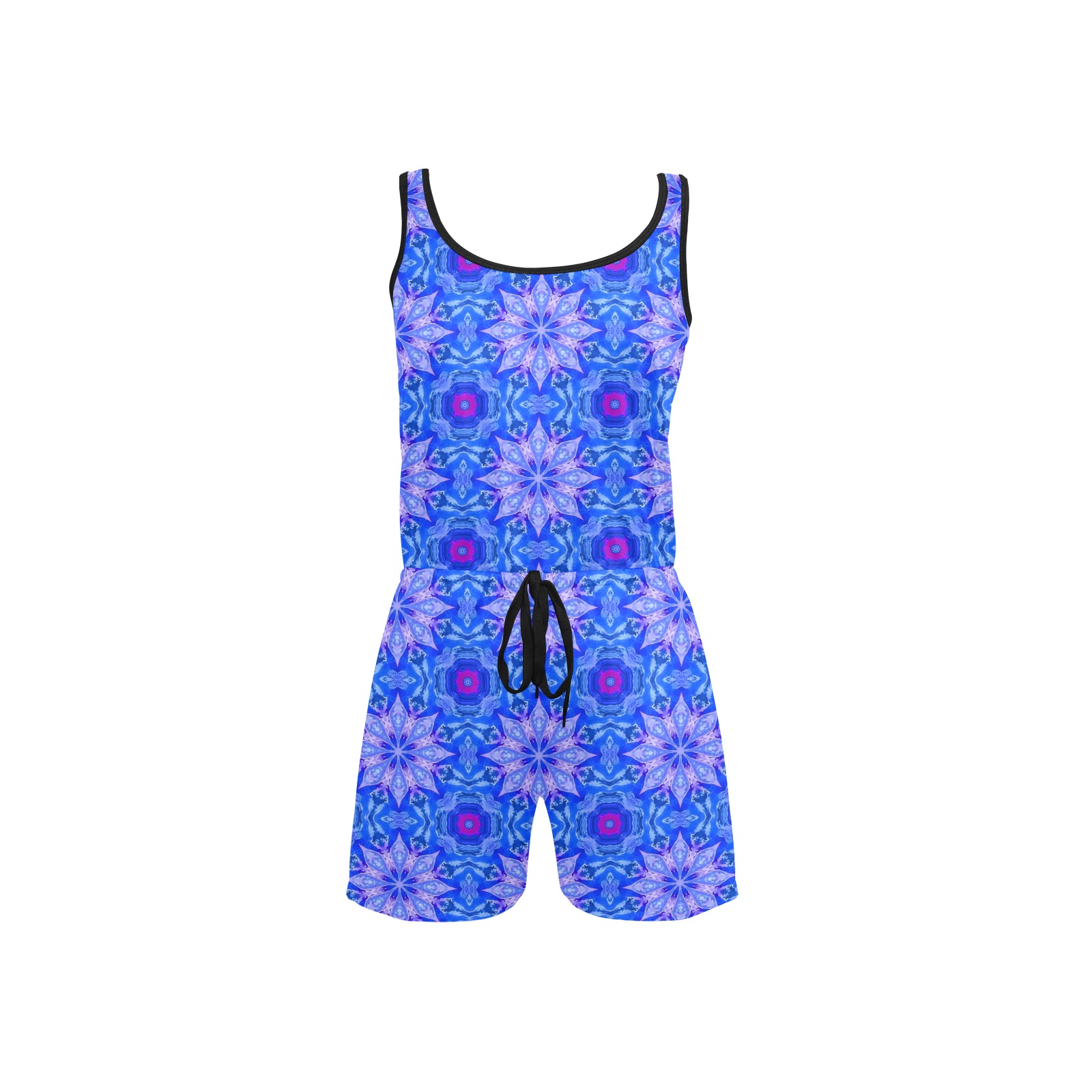 Blue Floral Abstract All Over Print Short Jumpsuit