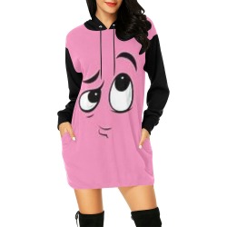 pink one eyebrow face All Over Print Hoodie Mini Dress (Model H27)