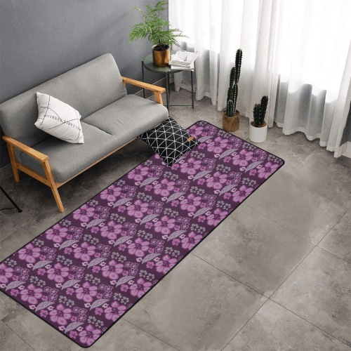 Unique Purple Floral Pattern Area Rug with Black Binding 9'6''x3'3''