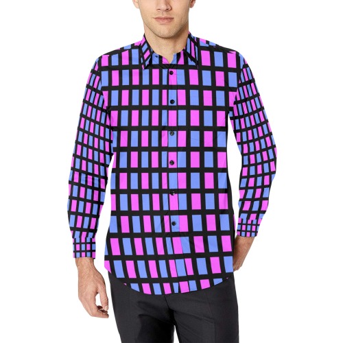 pink and blue Men's All Over Print Casual Dress Shirt (Model T61)