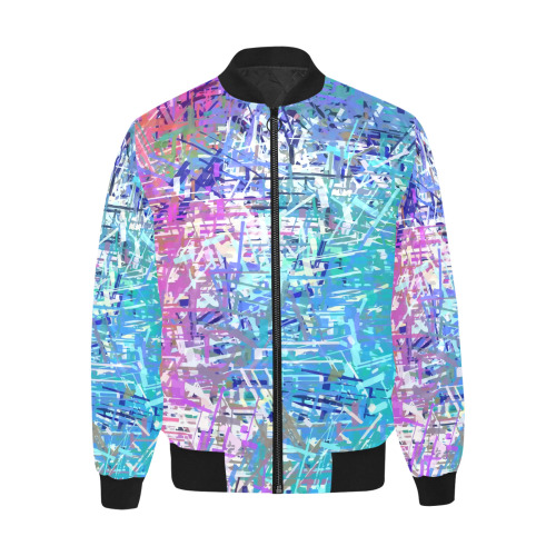Grunge Urban Graffiti Pink Turquoise Paint Splatter Texture All Over Print Quilted Bomber Jacket for Men (Model H33)