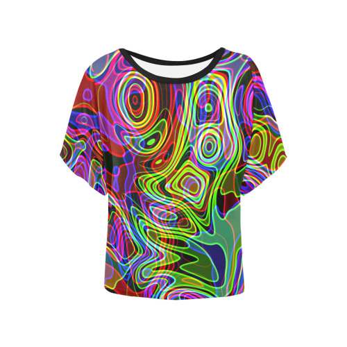 Abstract Retro Neon Pattern Background Design Women's Batwing-Sleeved Blouse T shirt (Model T44)