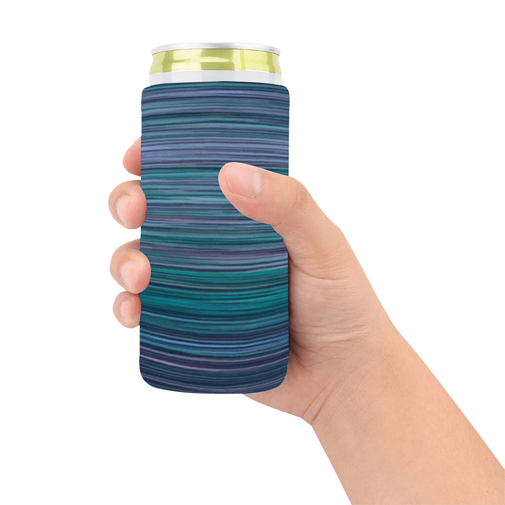 Abstract Blue Horizontal Stripes Neoprene Can Cooler 5" x 2.3" dia.