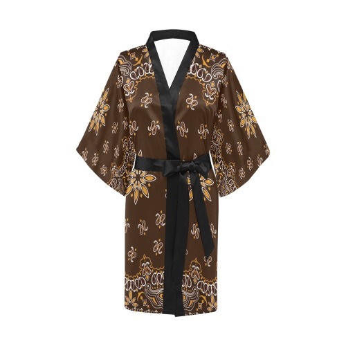 Bandanna Pattern Brown Kimono Robe