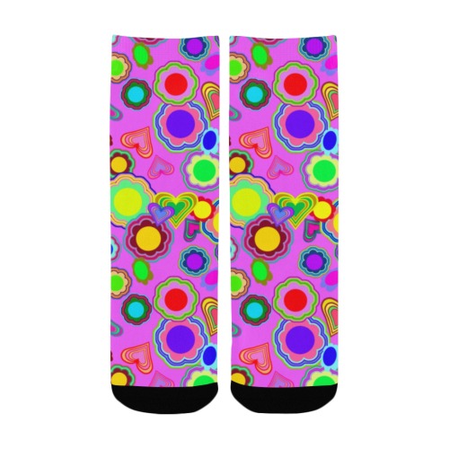 Groovy Hearts and Flowers Pink Custom Socks for Kids