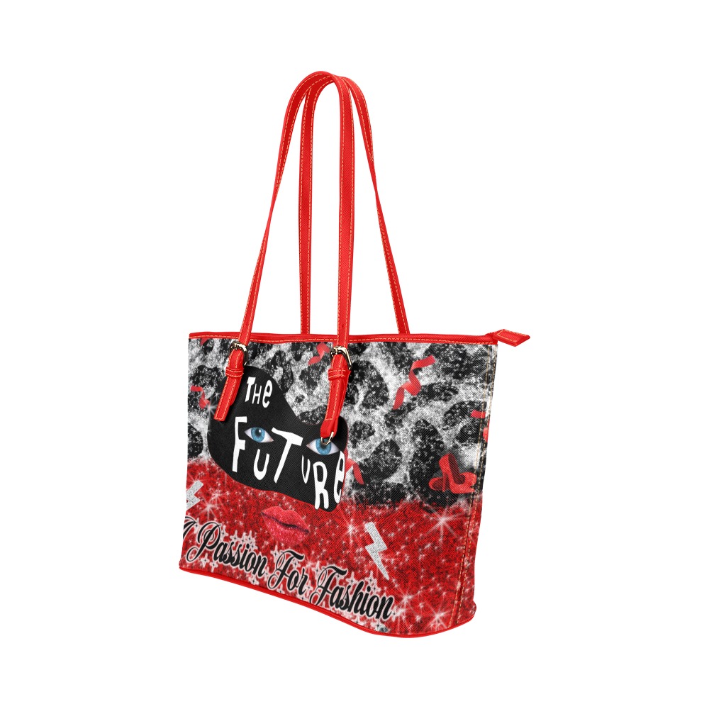 Cruella the future Bag Red Handle Leather Tote Bag/Small (Model 1651)