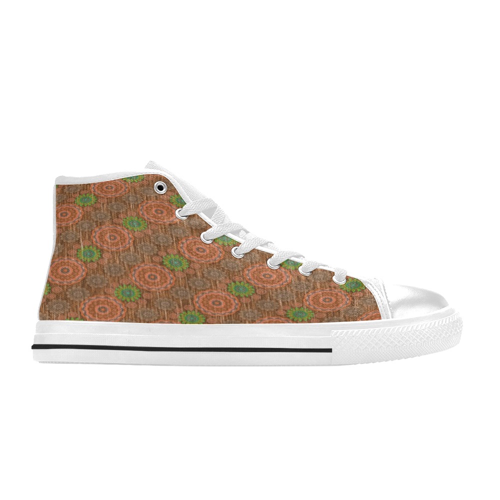 The Orange floral rainy scatter fibers textured Women's Classic High Top Canvas Shoes (Model 017)