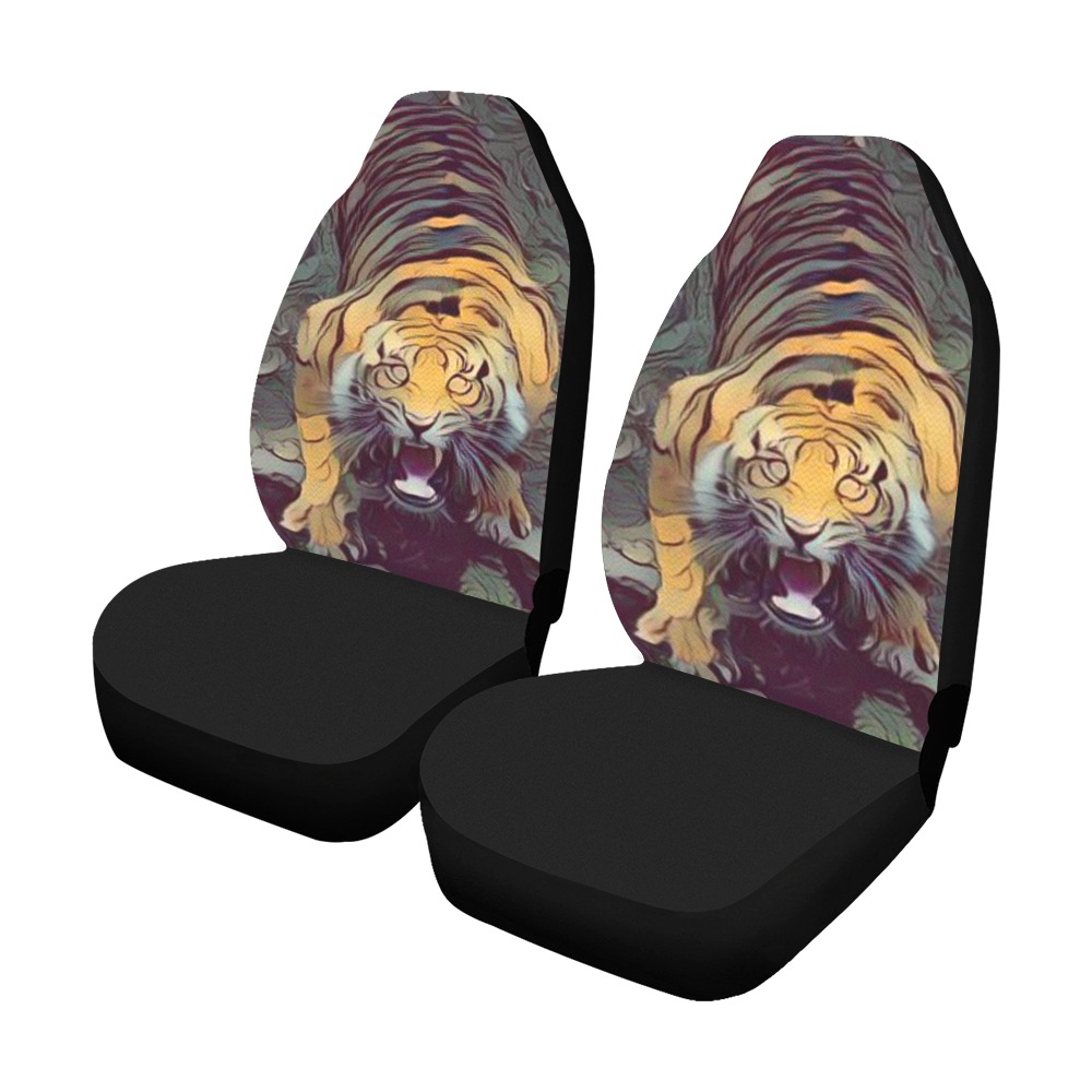Tiger Color Painted Looking Up Half Cover Car Seat Covers (Set of 2)