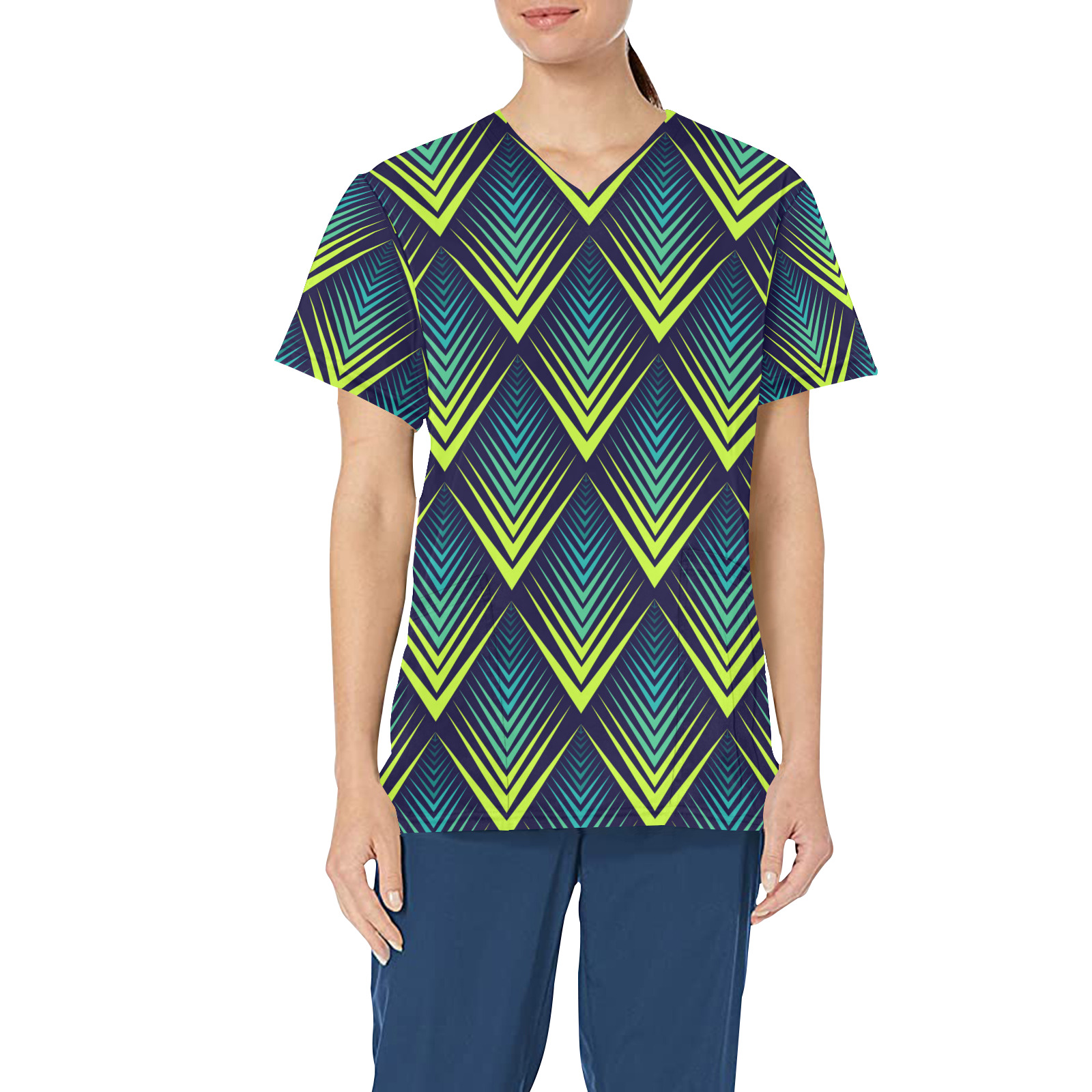 Teal and Yellow Arrows Pattern Children's Ward All Over Print Scrub Top