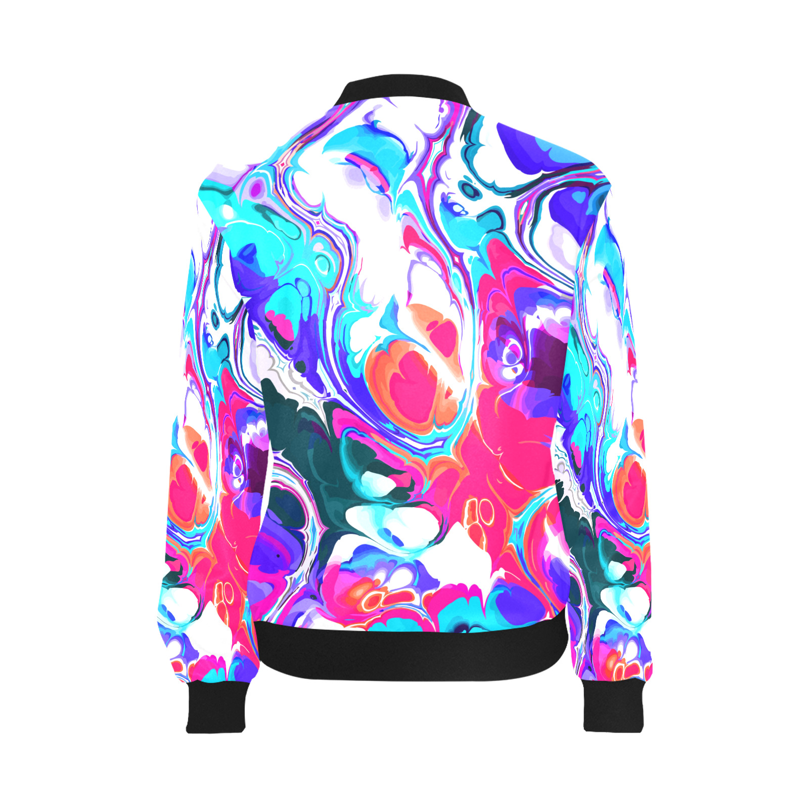 Blue White Pink Liquid Flowing Marbled Ink Abstract All Over Print Bomber Jacket for Women (Model H36)