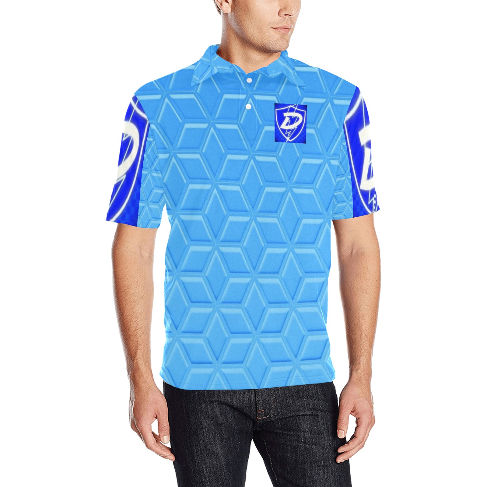 DIONIO Clothing - IRON SOLDIER POLO Shirt (Sky Blue & White) Men's All Over Print Polo Shirt (Model T55)