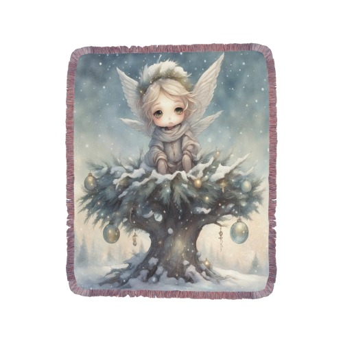 Little Christmas Angel Ultra-Soft Fringe Blanket 50"x60" (Mixed Pink)