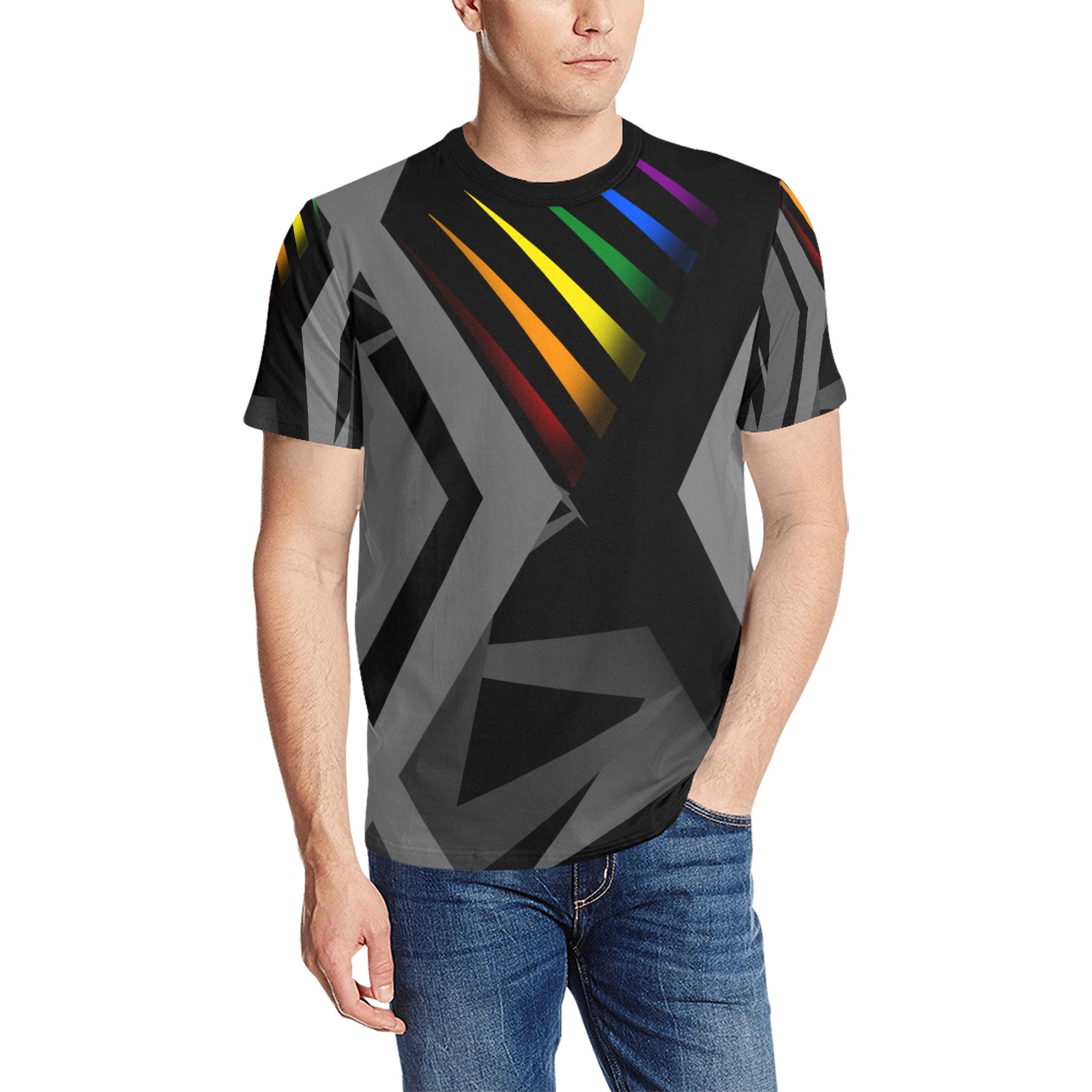 Black Gray and Colorful Claws Men's All Over Print T-Shirt (Solid Color Neck) (Model T63)